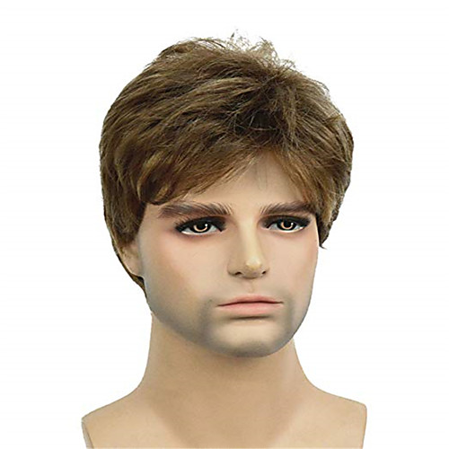 

Synthetic Wig Curly Asymmetrical Wig Short Light Brown Synthetic Hair 4 inch Men's Best Quality Light Brown Yellow