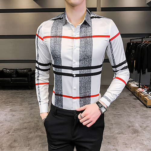 

Men's Shirt Geometric Long Sleeve Daily Tops Basic White Black Khaki