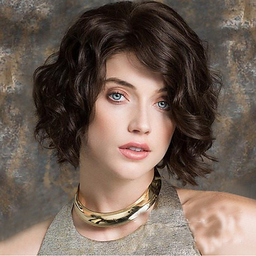 

Synthetic Wig Wavy Asymmetrical Wig Short Brown Synthetic Hair 11 inch Women's Best Quality Brown