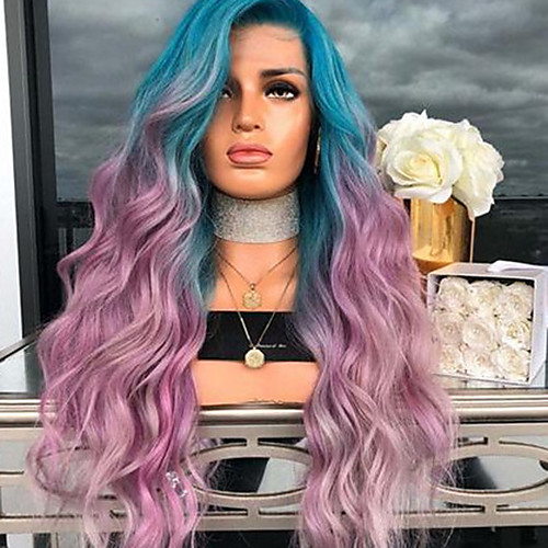 

Synthetic Wig Body Wave Asymmetrical Wig Long Purple / Blue Synthetic Hair 27 inch Women's Color Gradient Purple(non-lace)