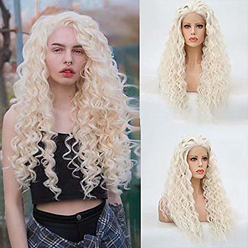 

Synthetic Lace Front Wig Spiral Curl Free Part Lace Front Wig Blonde Long Platinum Blonde Synthetic Hair 18-26 inch Women's Heat Resistant Classic Synthetic Blonde / Natural Hairline