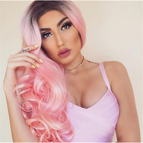 

Synthetic Wig Body Wave Asymmetrical Wig Pink Long Ombre Pink Synthetic Hair 27 inch Women's Color Gradient Best Quality Middle Part Pink