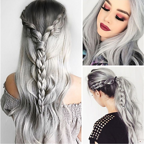 

Synthetic Wig Body Wave Asymmetrical Wig Long Grey Synthetic Hair 27 inch Women's Best Quality Gray