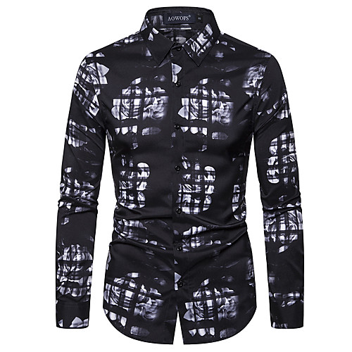 

Men's Floral Color Block Shirt Basic Elegant Daily Weekend Black / Long Sleeve