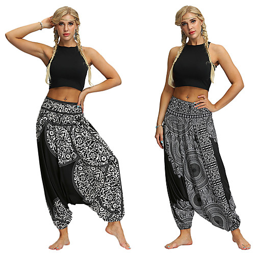 

Women's High Waist Yoga Pants Harem Baggy Bloomers Quick Dry Breathable Bohemian Hippie Boho Black / White Black Fitness Gym Workout Dance Sports Activewear Stretchy Loose