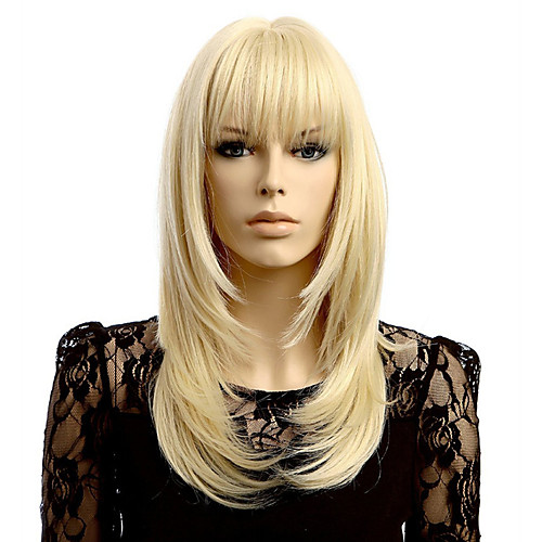 

Synthetic Wig kinky Straight Asymmetrical Wig Medium Length Blonde Synthetic Hair 17 inch Women's Best Quality Blonde