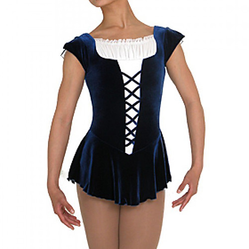 

Figure Skating Dress Women's Girls' Ice Skating Dress Dark Blue Spandex High Elasticity Training Competition Skating Wear Patchwork Short Sleeve Ice Skating Figure Skating / Kids