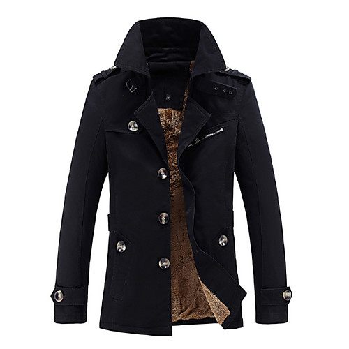 

Men's Solid Colored Fall Trench Coat Regular Daily Long Sleeve Cotton Coat Tops Black