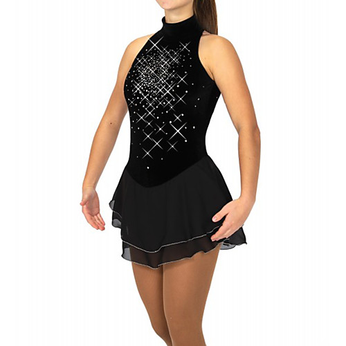 

Figure Skating Dress Women's Girls' Ice Skating Dress Black Spandex High Elasticity Training Competition Skating Wear Patchwork Crystal / Rhinestone Sleeveless Ice Skating Figure Skating / Kids