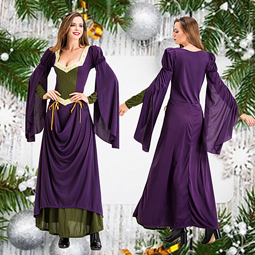 

Princess Outlander Retro Vintage Medieval Renaissance Vacation Dress Dress Masquerade Prom Dress Women's Costume Purple Vintage Cosplay Party Halloween Long Sleeve Floor Length