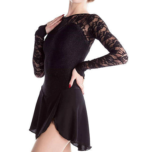 

Figure Skating Dress Women's Girls' Ice Skating Dress Black Spandex High Elasticity Training Competition Skating Wear Patchwork Long Sleeve Ice Skating Figure Skating / Kids