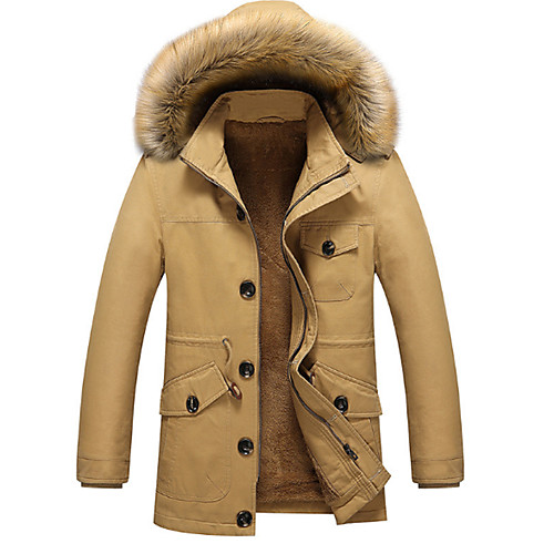 

Men's Solid Colored Fall Jacket Regular Daily Long Sleeve Cotton Coat Tops Black
