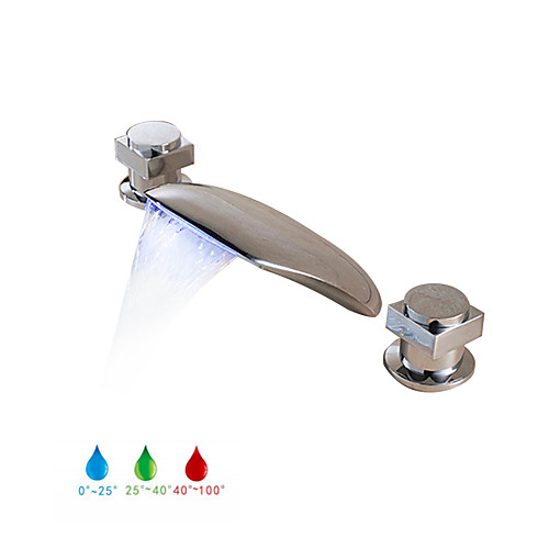 

Bathroom Sink Faucet - LED / Waterfall Chrome Widespread Two Handles Three HolesBath Taps