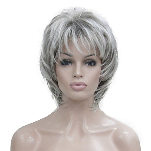 

Synthetic Wig Wavy Wavy Pixie Cut Layered Haircut With Bangs Wig Short Grey Red Synthetic Hair 14 inch Women's Highlighted / Balayage Hair Gray