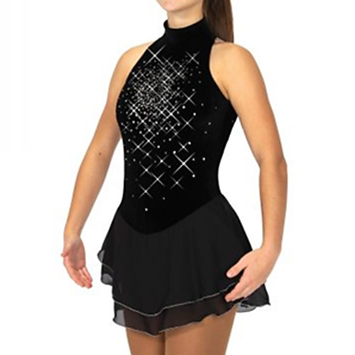 

Figure Skating Dress Women's Girls' Ice Skating Dress Black Spandex High Elasticity Training Competition Skating Wear Patchwork Crystal / Rhinestone Sleeveless Ice Skating Figure Skating / Kids
