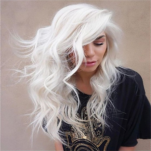 

Synthetic Wig Curly Asymmetrical Wig Long Creamy-white Synthetic Hair 27 inch Women's Best Quality White