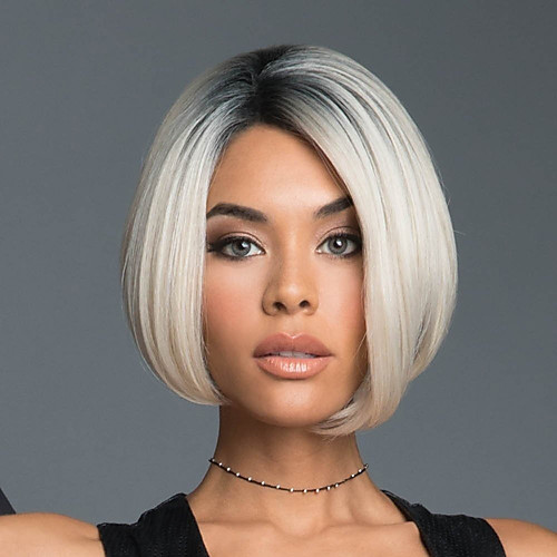 

Synthetic Wig kinky Straight Bob Wig Short Black / White Synthetic Hair 11 inch Women's Color Gradient Best Quality White Dark Root