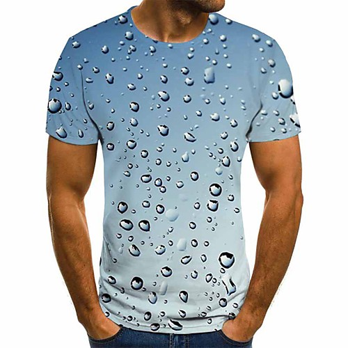

Men's 3D Slim T-shirt Daily Round Neck Light Blue / Short Sleeve