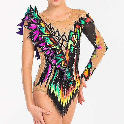 

21Grams Rhythmic Gymnastics Leotards Artistic Gymnastics Leotards Women's Girls' Leotard Purple Spandex High Elasticity Handmade Jeweled Diamond Look Long Sleeve Competition Dance Rhythmic Gymnastics