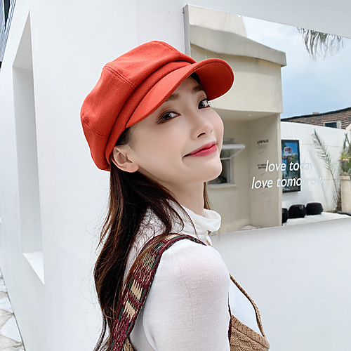 

Women's Active Basic Cute Cotton Beret Hat-Color Block All Seasons Black Blushing Pink Yellow