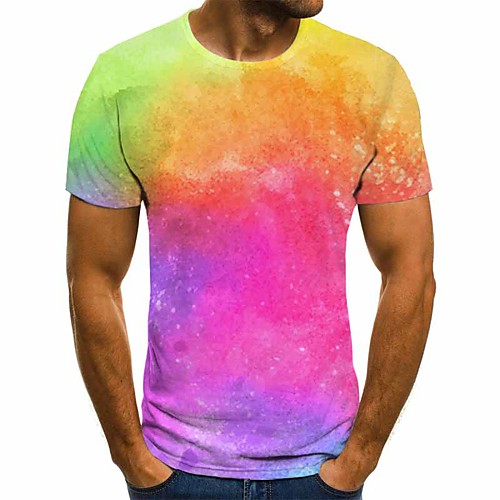 

Men's Plus Size 3D Graphic Print T-shirt Street chic Exaggerated Going out Weekend Round Neck Rainbow / Short Sleeve