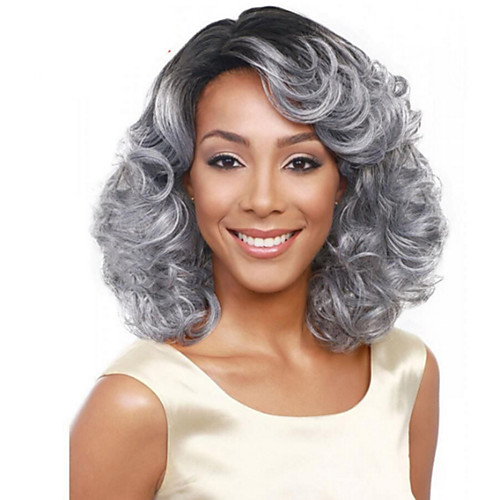 

Synthetic Wig Curly Asymmetrical Wig Short Grey Synthetic Hair 15 inch Women's Best Quality Gray