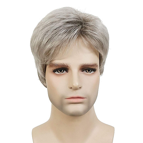 

Synthetic Wig Straight Straight Wig Short Silver Synthetic Hair Men's Gray StrongBeauty