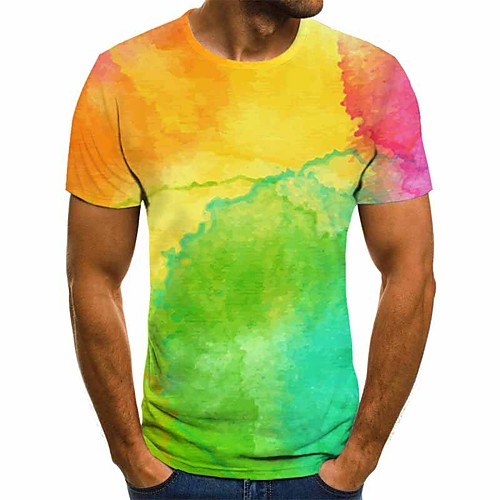 

Men's 3D Print T-shirt Daily Round Neck Rainbow / Short Sleeve