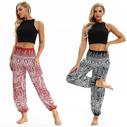 

Women's High Waist Yoga Pants Harem Smocked Waist Bloomers Quick Dry Breathable Bohemian Hippie Boho Yan pink Black Fitness Gym Workout Dance Sports Activewear Stretchy Loose