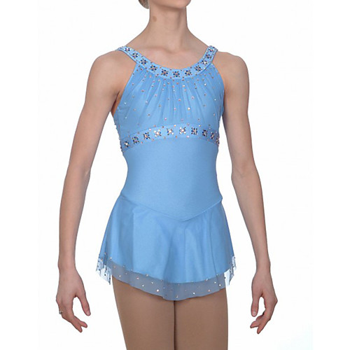 

Figure Skating Dress Women's Girls' Ice Skating Dress Sky Blue Spandex High Elasticity Training Competition Skating Wear Patchwork Crystal / Rhinestone Sleeveless Ice Skating Figure Skating / Kids