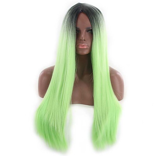 

Synthetic Wig Curly Asymmetrical Wig Long Ombre Green Synthetic Hair 27 inch Women's Black Green