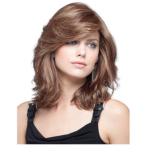 

Synthetic Wig Curly Asymmetrical Wig Medium Length sepia Synthetic Hair 16 inch Women's Best Quality Brown