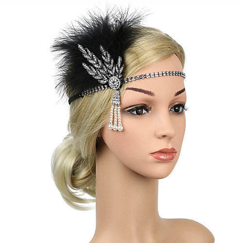 

Handmade Boho Ostrich Fur / Rhinestone / Alloy Hair Accessory with Tassel / Chain / Metal 1 Piece Party / Evening / Carnival Headpiece