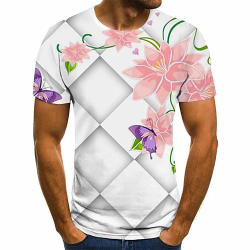 

Men's T shirt Color Block 3D Plus Size Print Short Sleeve Going out Tops Streetwear Exaggerated White