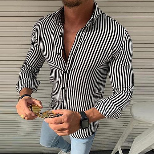 

Men's Striped Shirt Daily White / Red / Yellow / Long Sleeve