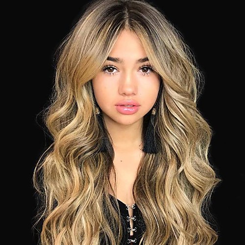 

Synthetic Wig Body Wave Asymmetrical Wig Long Yellow Synthetic Hair 26 inch Women's Best Quality curling Yellow