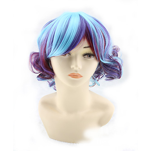 

Synthetic Wig Curly Asymmetrical Wig Short Ombre Color Synthetic Hair 11 inch Women's Best Quality Blue