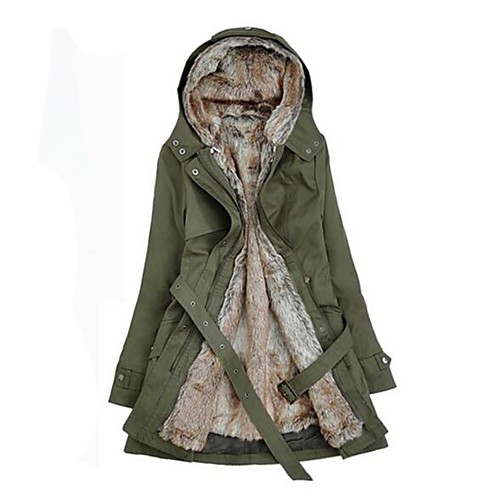 

Women's Winter Parka Parka Casual / Daily Solid Colored Cotton Long Sleeve Black / Army Green / Beige S / M / L