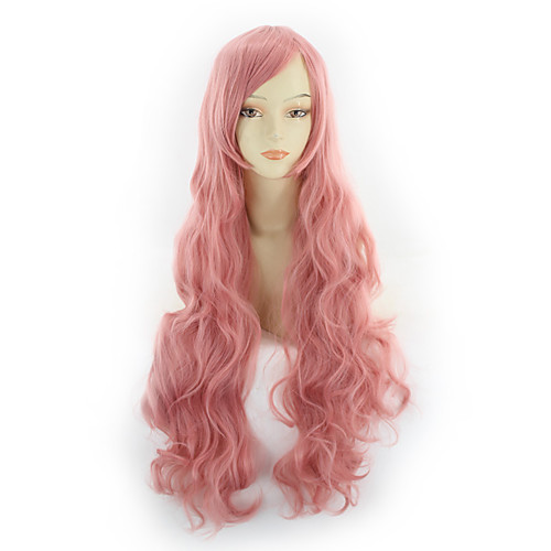 

Synthetic Wig Curly Asymmetrical Wig Long Pink Synthetic Hair 31 inch Women's Best Quality Black