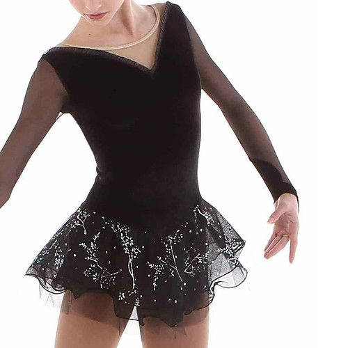

Figure Skating Dress Women's Girls' Ice Skating Dress Black Spandex High Elasticity Training Competition Skating Wear Patchwork Crystal / Rhinestone Long Sleeve Ice Skating Figure Skating / Kids