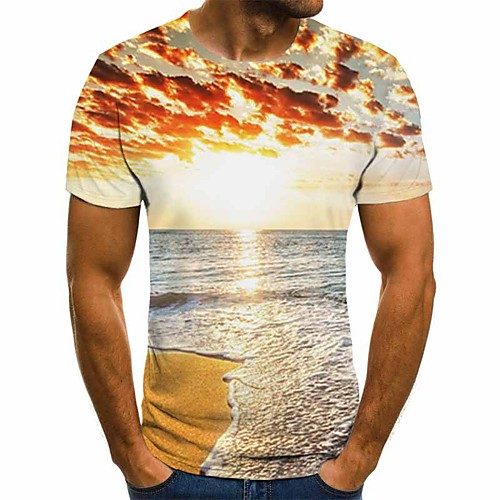 

Men's 3D Slim T-shirt Daily Round Neck Orange / Short Sleeve
