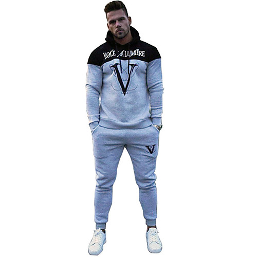 

Men's 2-Piece Patchwork Cotton Tracksuit Sweatsuit Streetwear 2pcs Winter Front Zipper Hooded Running Fitness Jogging Thermal / Warm Breathable Soft Sportswear Athletic Clothing Set Long Sleeve