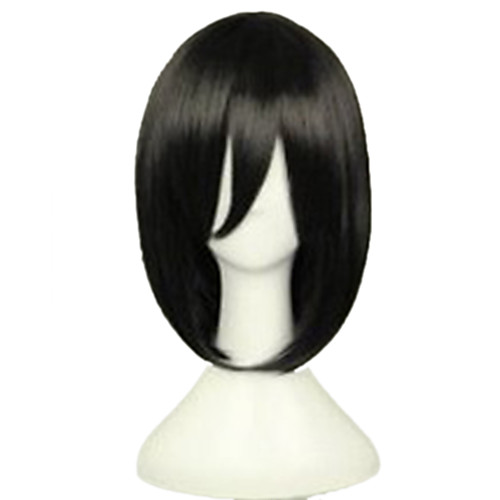 

Synthetic Wig kinky Straight Asymmetrical Wig Medium Length Natural Black Synthetic Hair 15 inch Women's Best Quality Black