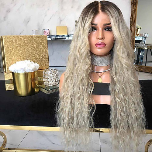 

Synthetic Wig Curly Asymmetrical Wig Blonde Long Ombre Blonde Synthetic Hair 27 inch Women's Color Gradient Best Quality Blonde