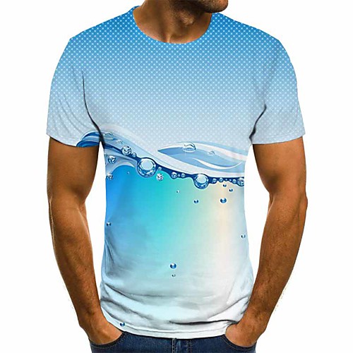 

Men's Plus Size Geometric 3D Pleated Print T-shirt Street chic Exaggerated Daily Going out Round Neck Light Blue / Short Sleeve