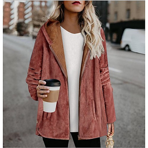

Women's Daily Fall & Winter Long Coat, Solid Colored Hooded Long Sleeve Polyester Blushing Pink / Blue