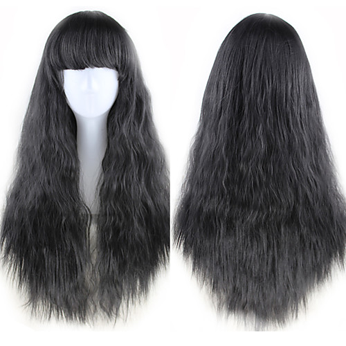 

Synthetic Wig Curly Asymmetrical Wig Long Natural Black Synthetic Hair 27 inch Women's Black