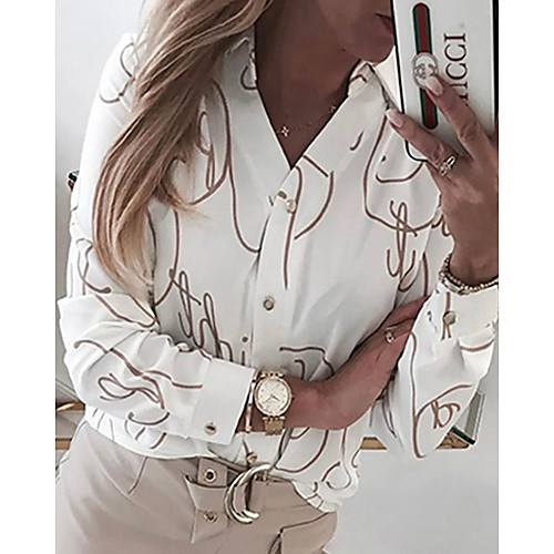 

Women's Shirt Geometric Long Sleeve Daily Tops White