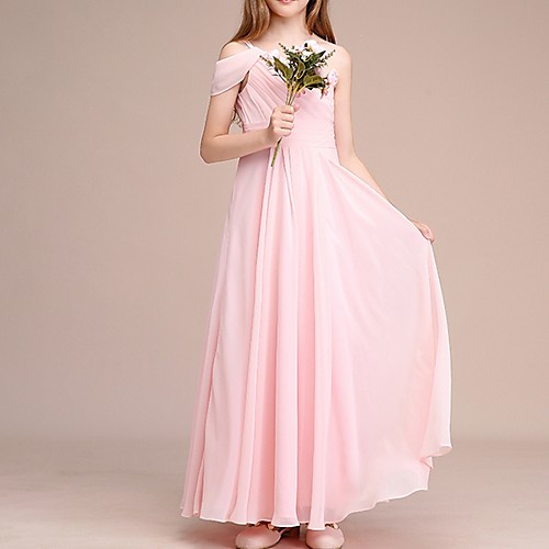 

A-Line One Shoulder Ankle Length Chiffon Junior Bridesmaid Dress with Ruching