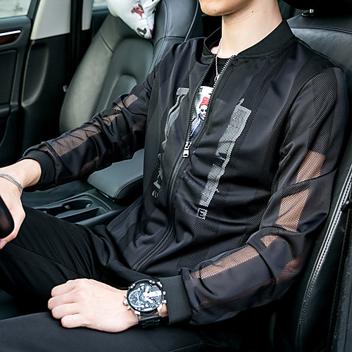 

Men's Daily Simple / Casual Summer Regular Jacket, Print Round Neck Long Sleeve White / Black